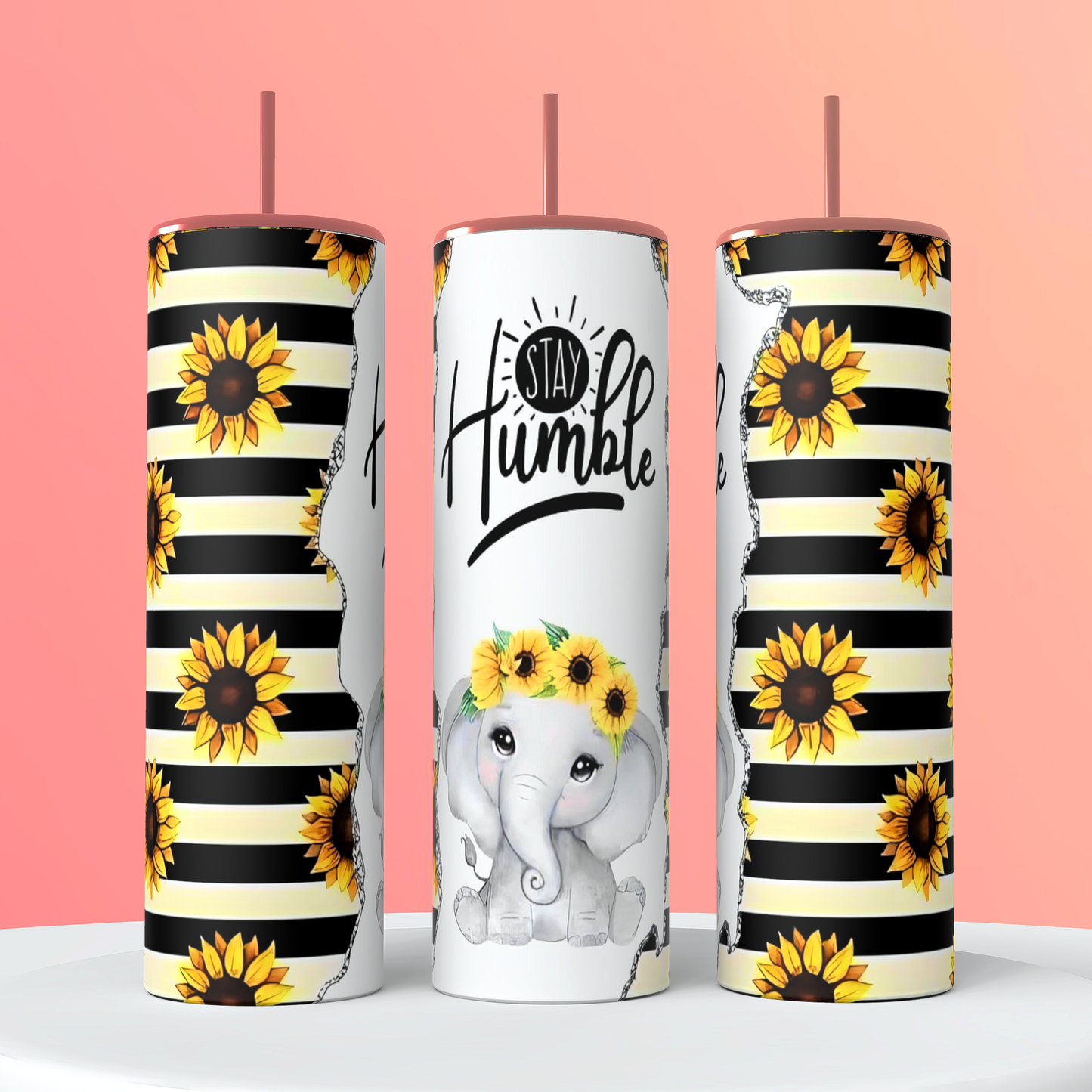 Stay Humble Elephant and Sundlowers Tumbler.