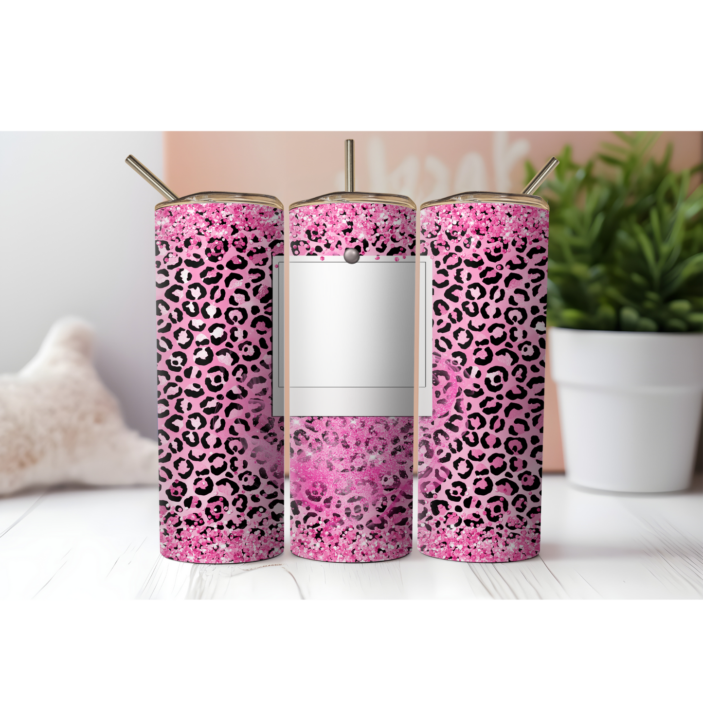 Pink Leopard Photo Tumbler