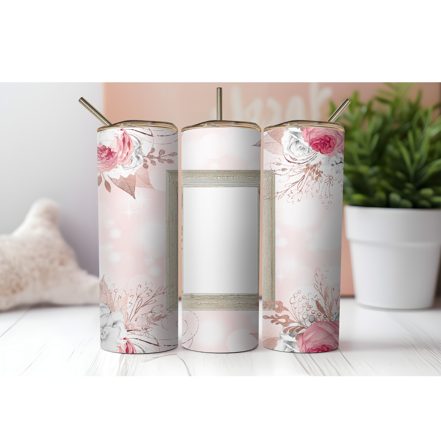 Pink Flower Pastel Photo Tumbler