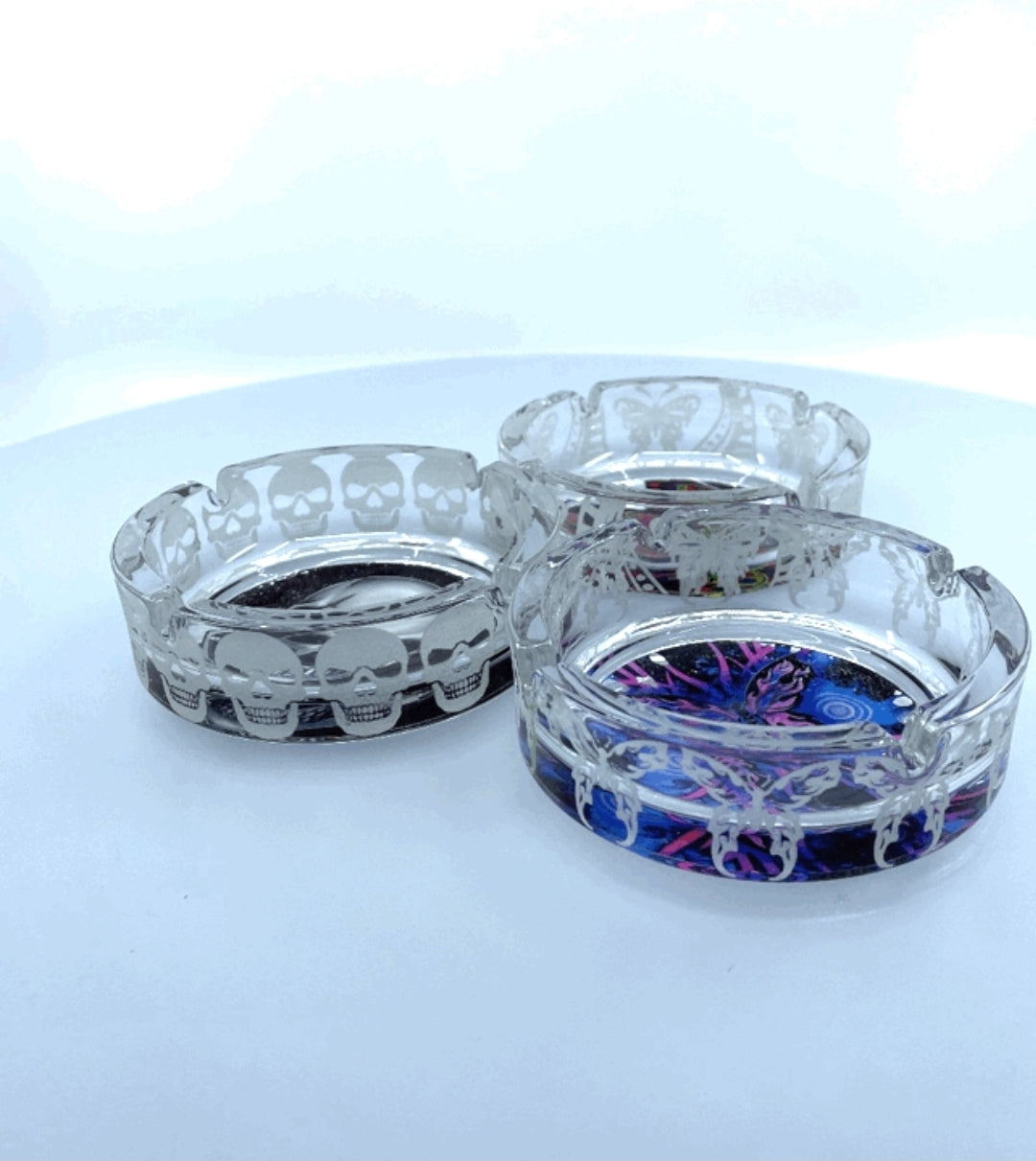 Glass Round Ashtray Assortment GLOW IN DARK