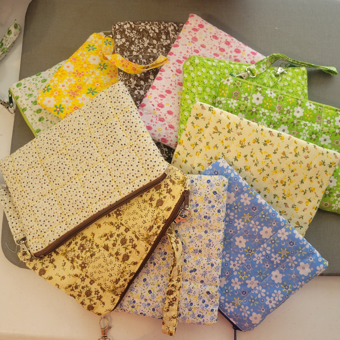 Quilted Zippered Pouches with Strap
