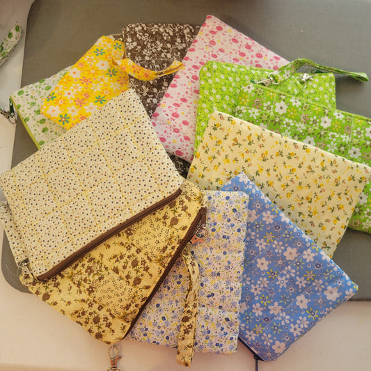 Quilted Zippered Pouches with Strap