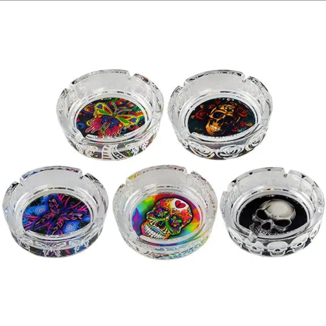 Glass Round Ashtray Assortment GLOW IN DARK