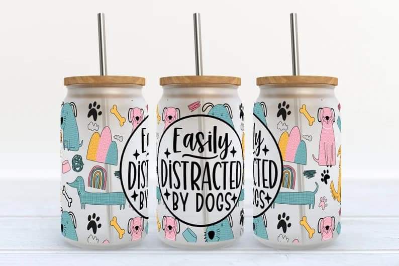 Easily Distracted by Dogs Glass Tumbler.